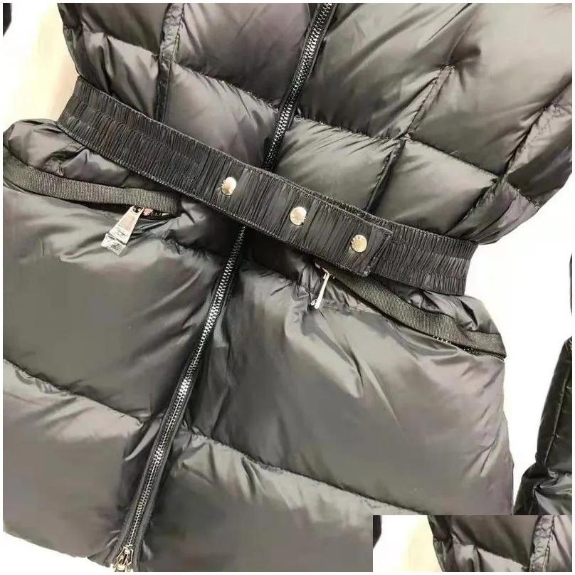 Women`S Down & Parkas Womens Down Jacket Winter Jackets Coats Real Raccoon Hair Collar Warm Fashion Parkas With Belt Lady Cotton Coat Dh0Ia