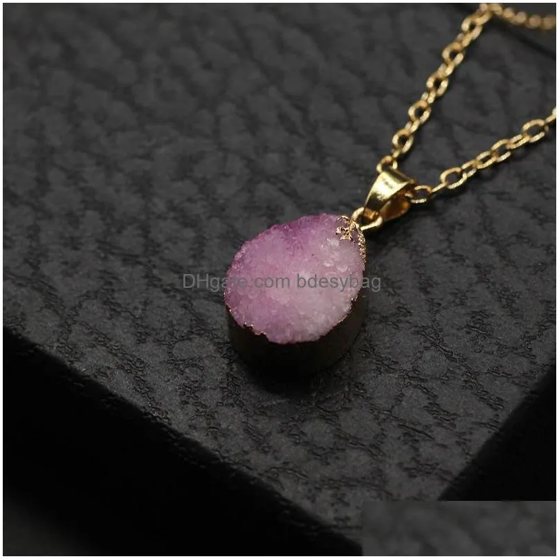 Pendant Necklaces Irregar Natural Colorf Crystal Stone Gold Plated Pendant Necklaces Jewelry With Chain For Women Girl Fashion Accesso Dhrf2