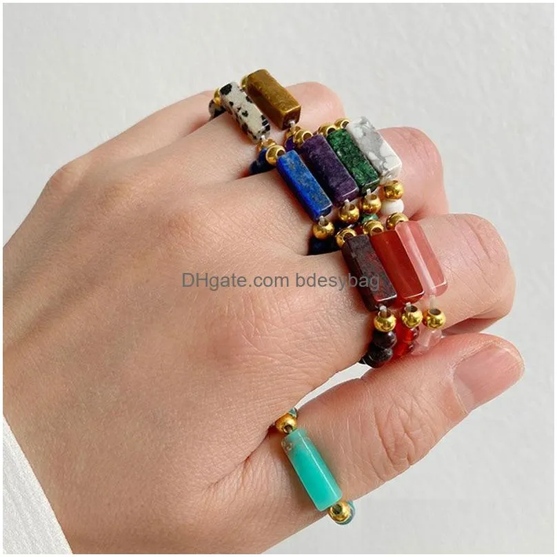 Band Rings 4Mm Natural Crystal Stone Gold Plated Beaded Band Rings For Women Girl Party Club Decor Elastic Jewelry Drop Delivery Jewe Dhz0M