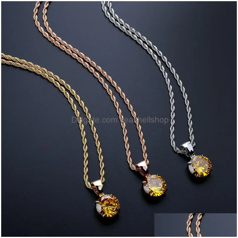 Pendant Necklaces Single Large Zircon Pendant Necklace Fashion Womens Mens Hip Hop Jewelry Gold Sier Hiphop Necklaces Drop Delivery Je Dh6If