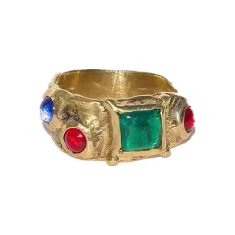 niche mondo retro gemstone inlaid ring light luxury high court style gold index finger ins fashion all-match jewelry gift
