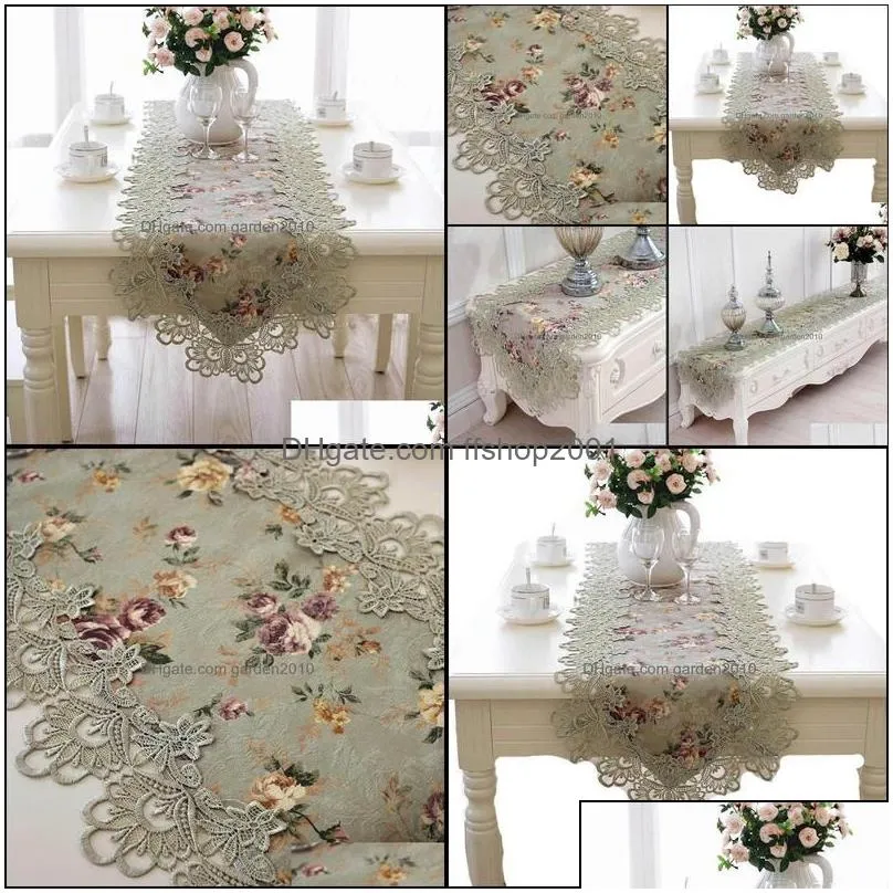 table runner cloths flag flower embroidered green top elegant europe lace pastoral print decoration runners placemats8089905