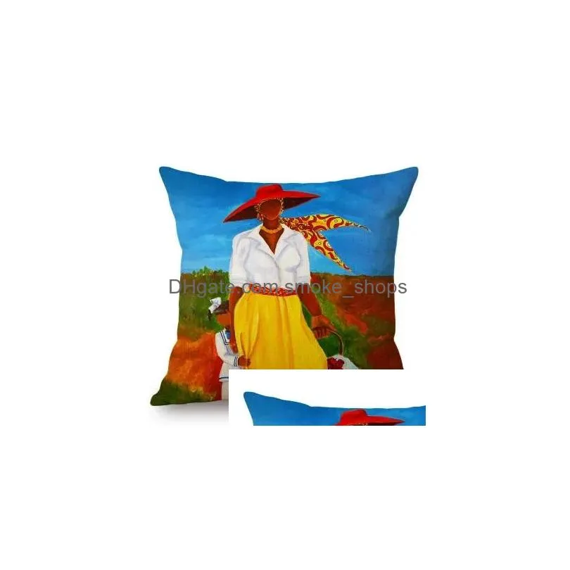 pillow cushion/decorative pillow fashion black woman african art africa daily life harvest party oil painting home decor sofa case