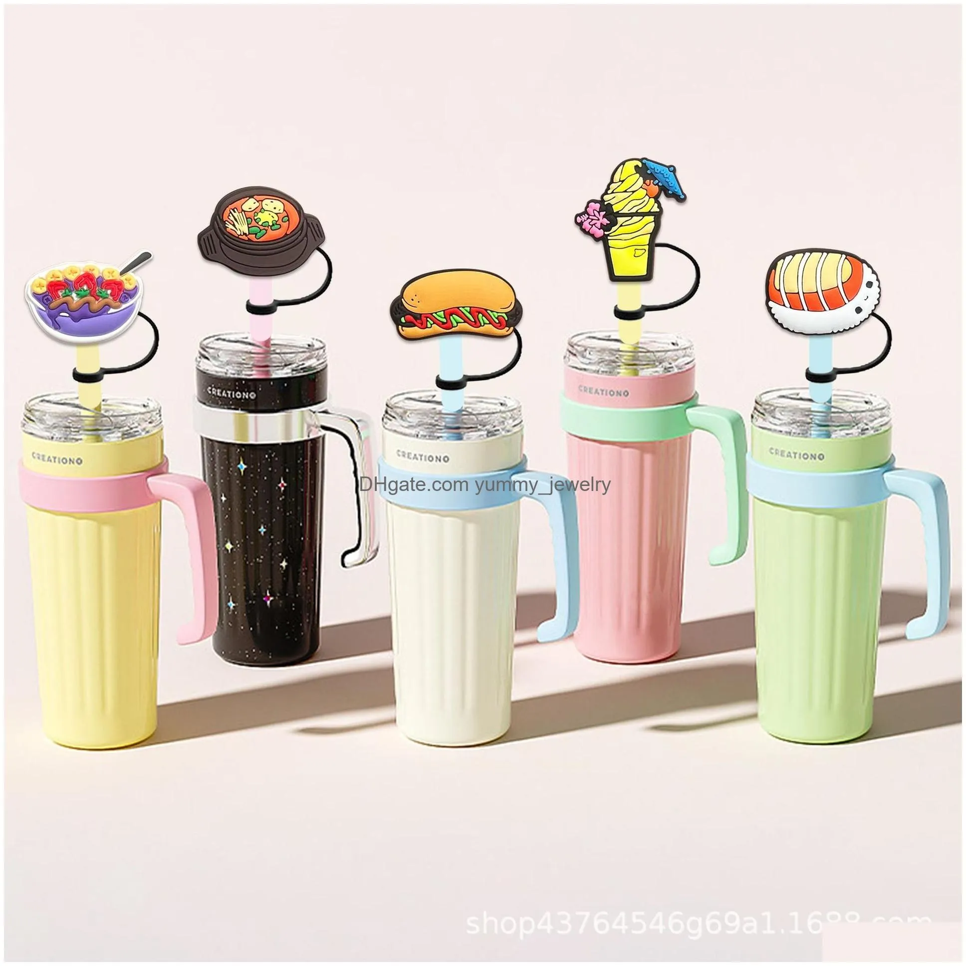 hamburger pizza silicone straw toppers accessories cover charms reusable splash proof drinking dust plug decorative 8mm/10mm straw