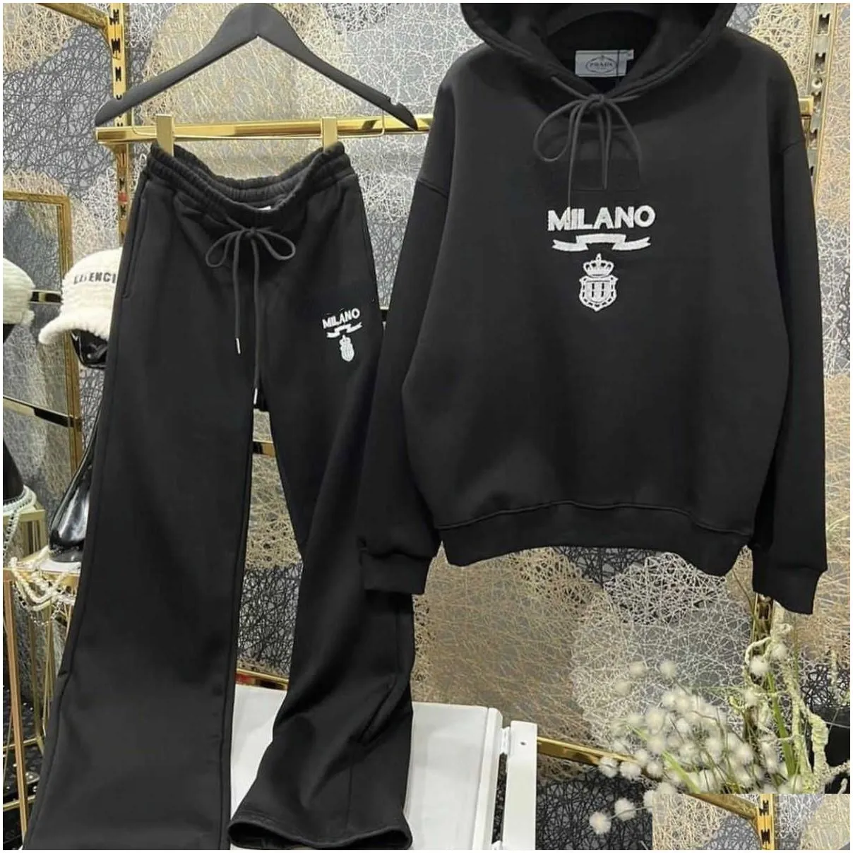 Women`S Tracksuits Fashion Women Tracksuits Pd Designer Hoodie Trousers Two-Piece Embroidered Hooded Sweater Pants Suit Womens Sports Dhtlt