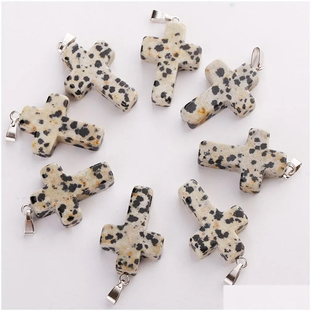 wholesale 50pcs/lot charms high quality cross pendant natural crystal stone pendants for jewelry making earring necklace 