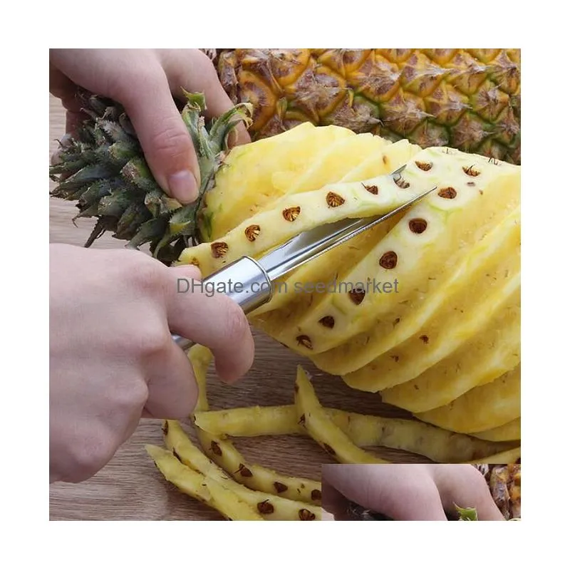 portable non-slip stainless steel fruit pineapple peeler easy cleaning fork fruit tools kitchen tools gd383