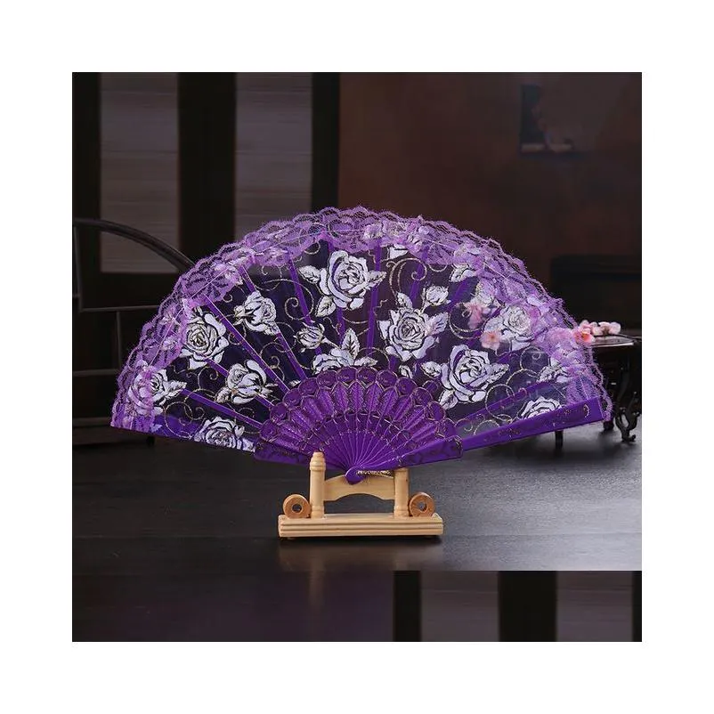 Fans & Parasols Vintage 10 Colors Available Hands Fans Plastic Fan Bone Bamboo Hand Rose Lace Wedding Arts And Crafts Favors Gift Drop Otezq