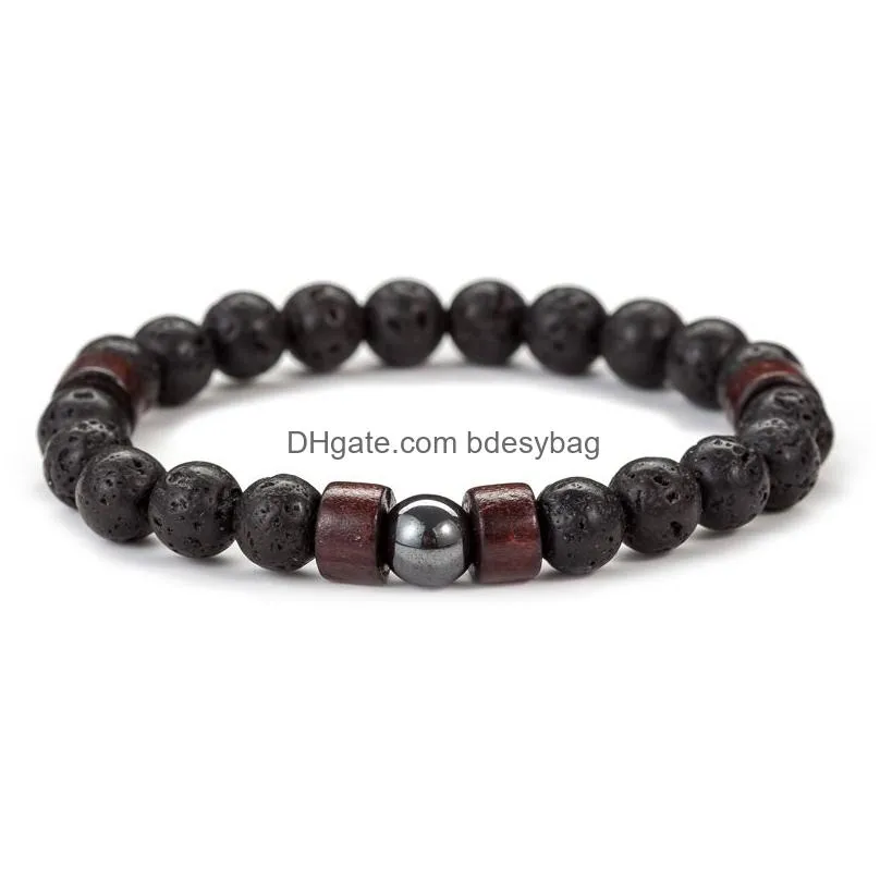 Beaded 8Mm Natural Lava Rock Beads Strands Charm Bracelets Black Energy Stone Elastic Jewelry For Women Men Drop Delivery Jewelry Bra Dh6Kr