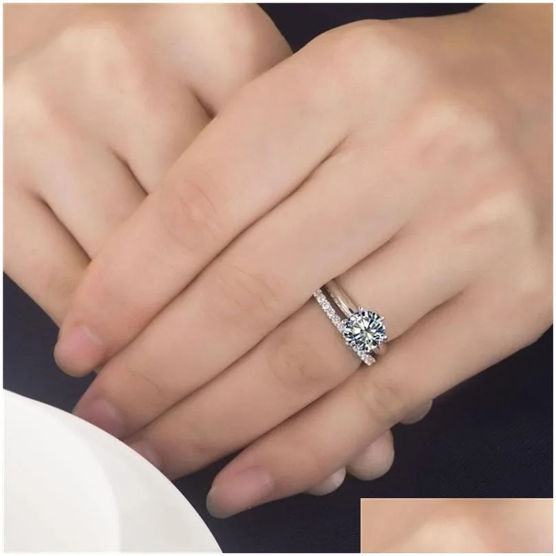 anti allergy no fade original pure 925 silver rings sets cubic zirconia diamond engagement rings sets wedding jewelry for women dr121