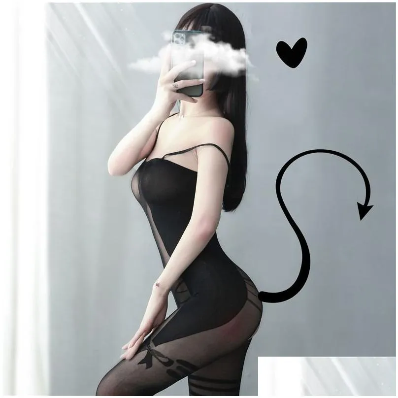 Sexy Set Y Underwear Perspective Passion Seduction Small Chest Gathering Halter Bow Stockings Onesie Suit Drop Delivery Health Beauty Otqyd