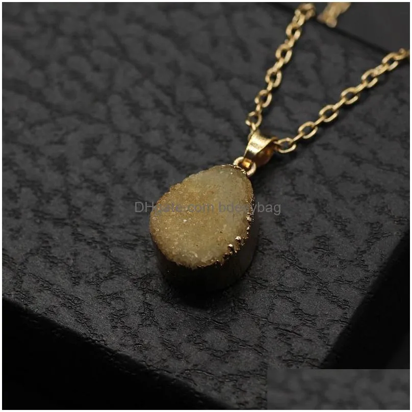 Pendant Necklaces Irregar Natural Colorf Crystal Stone Gold Plated Pendant Necklaces Jewelry With Chain For Women Girl Fashion Accesso Dhrf2