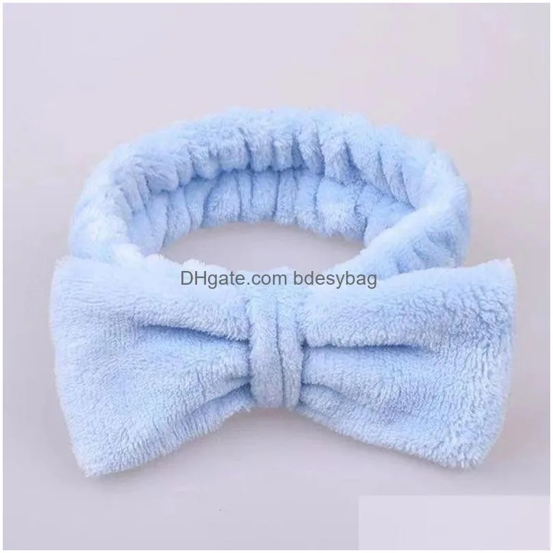 Headbands Solid Color Bowknot Elastic Headbands Women Girls Makeup Wash Hairbands Bath Hair Accessories Headwear Drop Delivery Jewelr Dhgxo