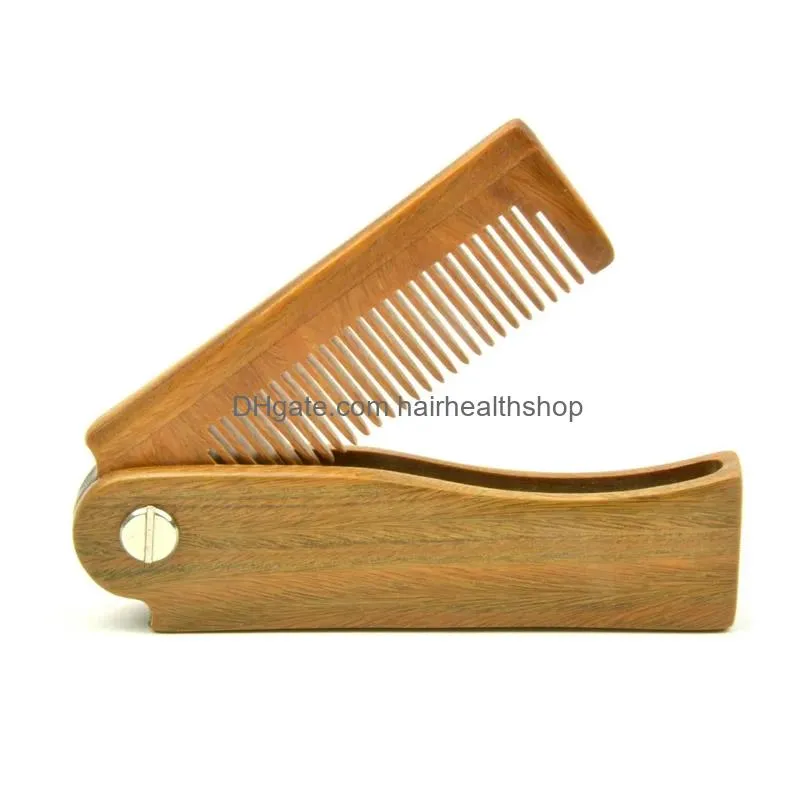 Hair Brushes 1Pcs Natural Green Sandal Wood Fold Comb Hair For Men Beard Care Antistatic Wooden Tools Brush2058218 Drop Delivery Hair Dh2Yi