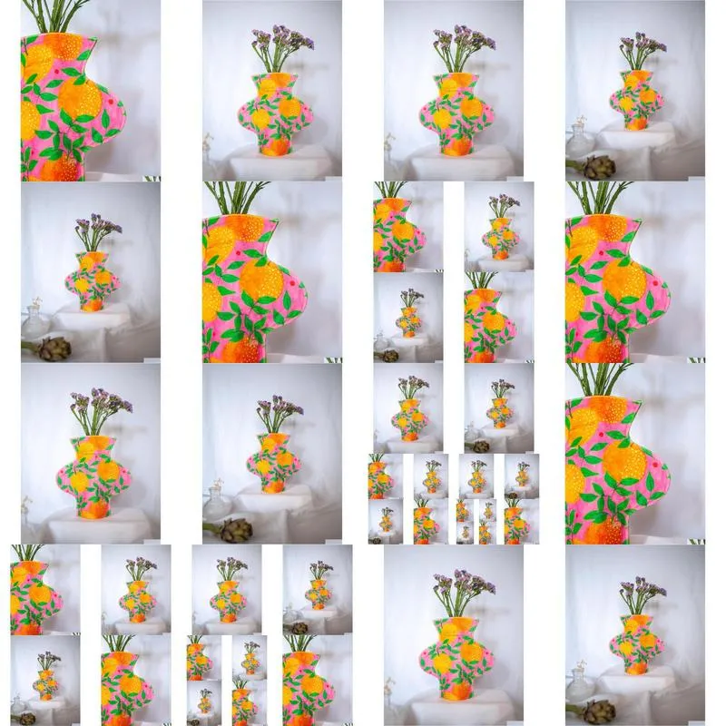 modern textile vase in the orange garden print contemporary home decor alternative fabric vase