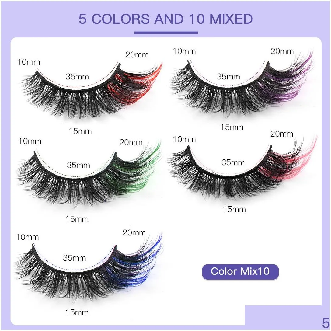 False Eyelashes Mtilayer Thick Fluffy Colored False Eyelashes Winged Messy Crisscross Handmade Reusable 3D Faux Mink Lashes Colorf Fl Dhtx1