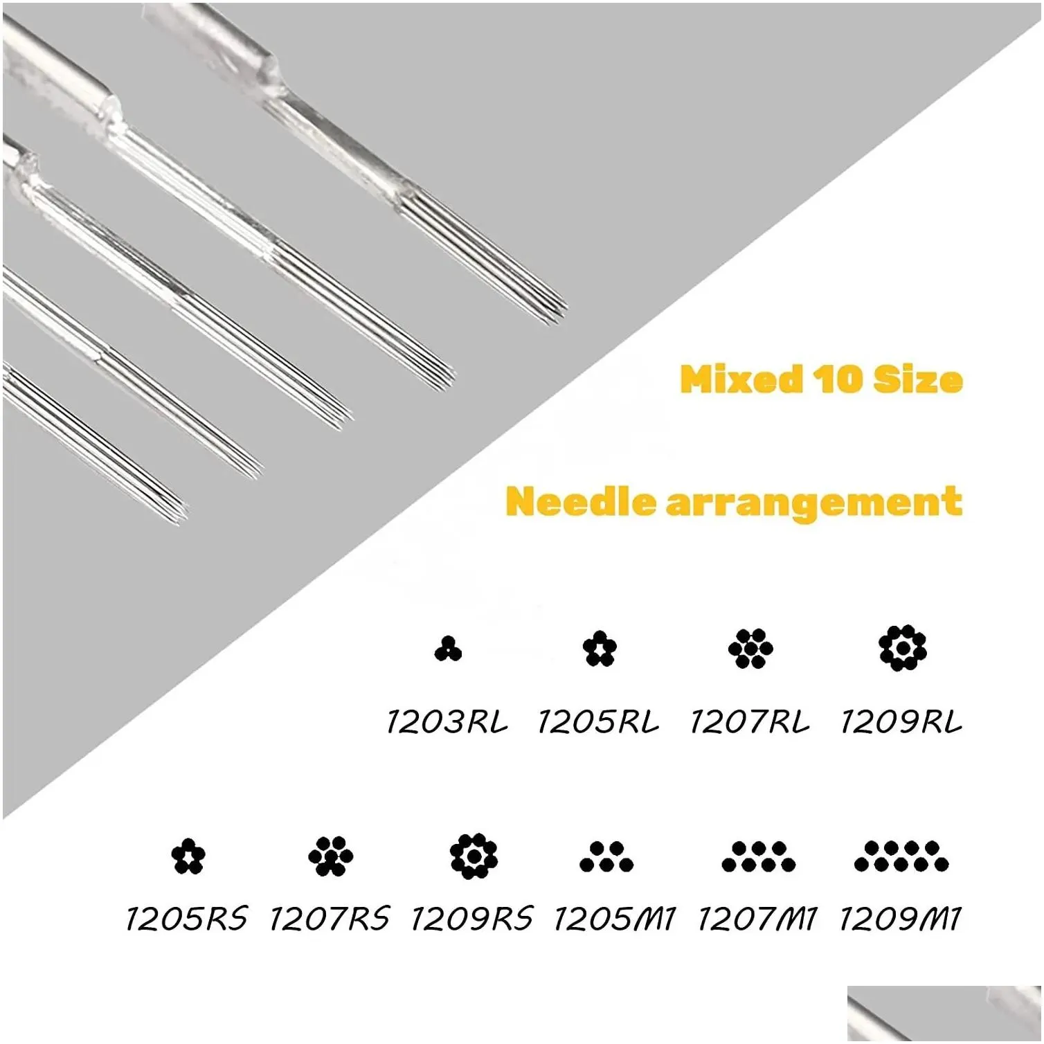 Tattoo Guns Kits Tips 50Pcs Disposable Mixed Tattoo Needles Add Assorted Sterilized 5Pcs Of Each 3Rl 5Rl 7Rl 3Rs 5Rs 7 Drop Delivery H Oteiz