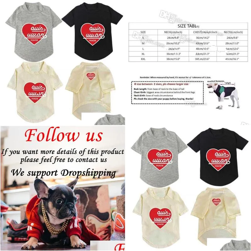 brand designer dog clothes dog apparel summer dog t shirts with classics letters cool heart shape pet shirts breathable cotton soft dog sweatshirt for small dog