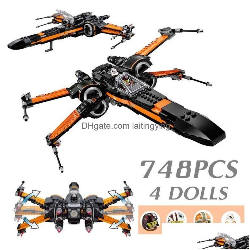 Blocks Stars Space Wars Poe Xwing Fighter Aircraft Model Building Bricks Moc 75102 Kit Toys For Boys Gift Kids Diy 230818 Drop Deliv
