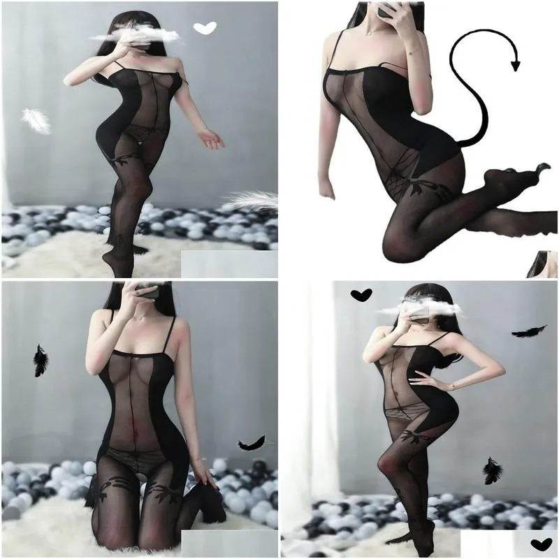 Sexy Set Y Underwear Perspective Passion Seduction Small Chest Gathering Halter Bow Stockings Onesie Suit Drop Delivery Health Beauty Otqyd