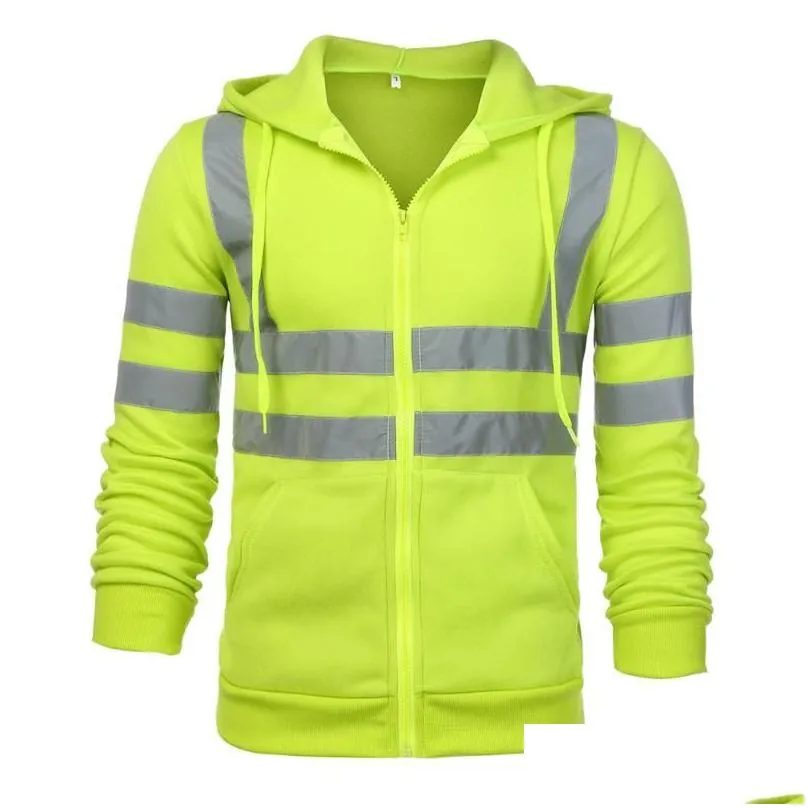 Mens Jackets Men Jacket Work Clothes High Visibility Hooded Outwear Travel Outdoor Reflective Stripe D90520