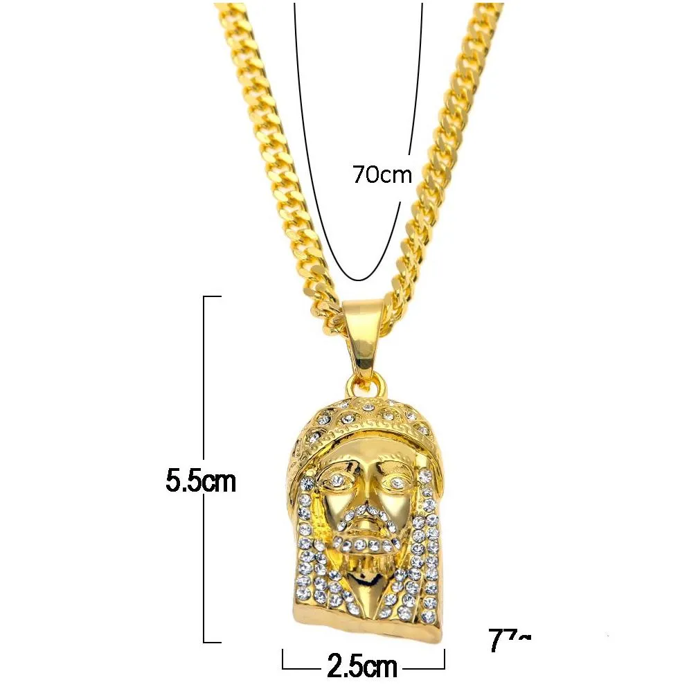 Pendant Necklaces Hiphop Sier Jesus Christ Piece Head Face Pendant Necklace Charm Chain For Men And Women Trendy Holiday Accessories D Dhofx