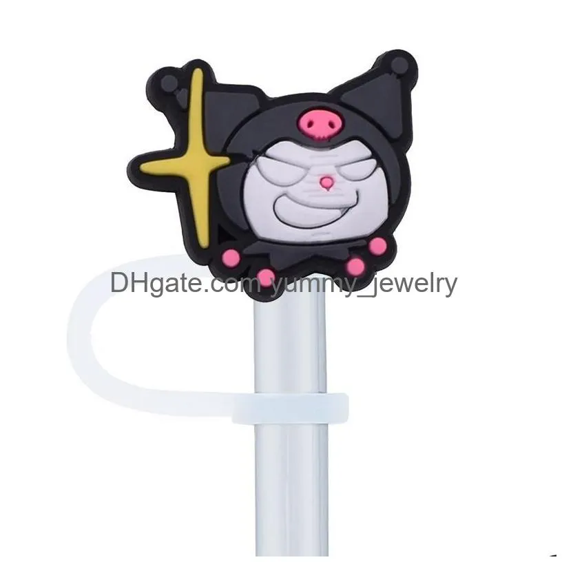 31colors baby girl coffee kuromi melody cats silicone straw toppers accessories cover charms reusable splash proof drinking dust plug decorative 8mm/10mm