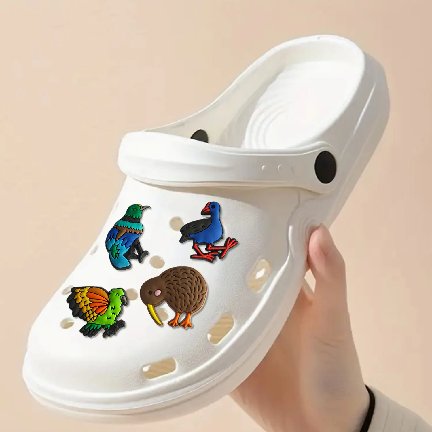 6pcs cartoon bird shoe charms set for clogs slides sandals cute funny designs durable pe material perfect holiday birthday gift