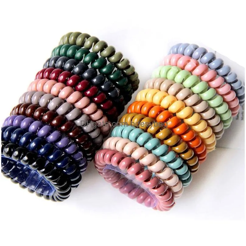 Hair Rubber Bands Solid Color Telephone Wire Cord Hair Rubber Bands Tie Girls Women Elastic Hairbands Ring Rope Bracelets Drop Delive Dhmko