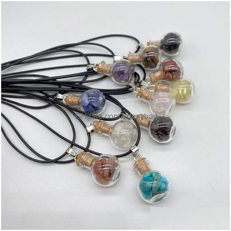 Pendant Necklaces Handmade Natural Crystal Stone Glass Bottle Sier Plated Pendant Necklaces For Women Men Party Club Decor Jewelry Dro Dhuqh