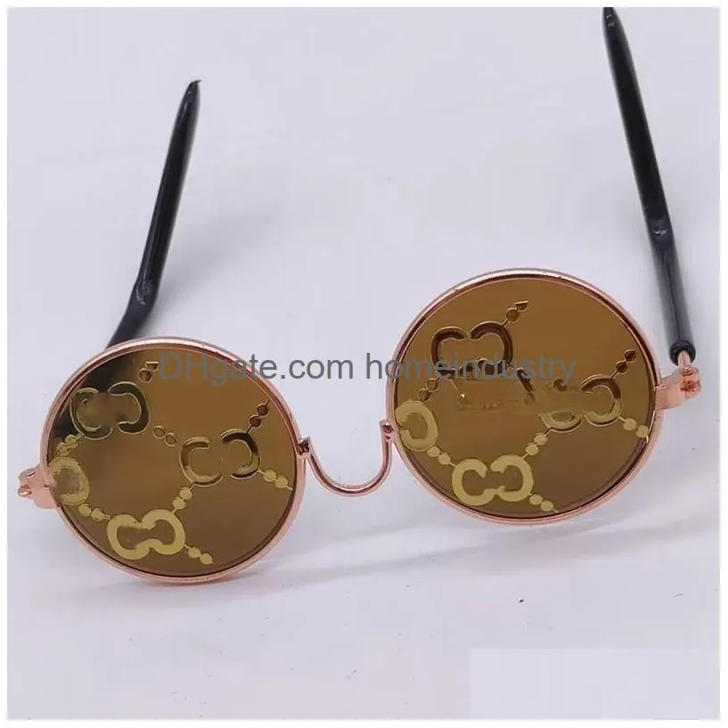 Dog Apparel Designer Cat Dog Sunglasses Funny Pet Glasses Round Metal Classic Retro Hippie Cute Cosplay Party Costume Po Drop Delivery Dh1Gp
