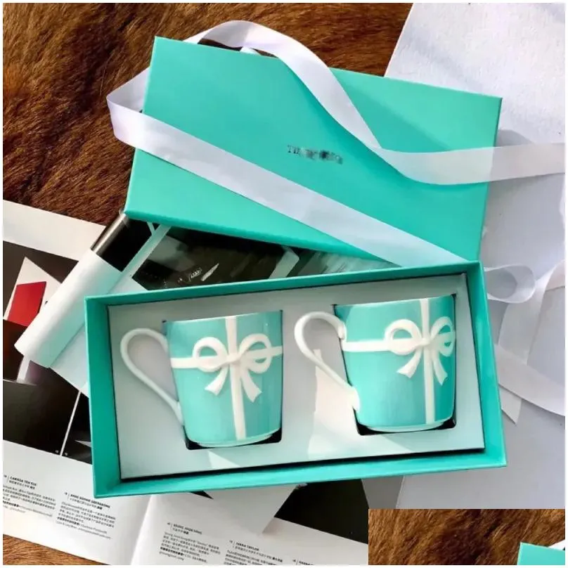 2023 t blue mugs set bone china brand ceramic coffee cup couple cups with gift box wedding gift