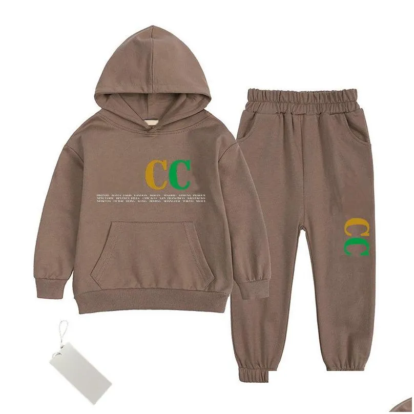 autumn winter 2-13years childrens clothing hoodie sets baby boys girls cotton garment kids designer printing high quality outdoor sports sweater pants 2 pc