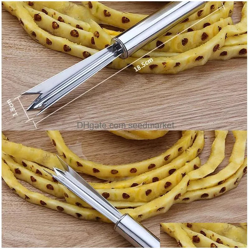 portable non-slip stainless steel fruit pineapple peeler easy cleaning fork fruit tools kitchen tools gd383