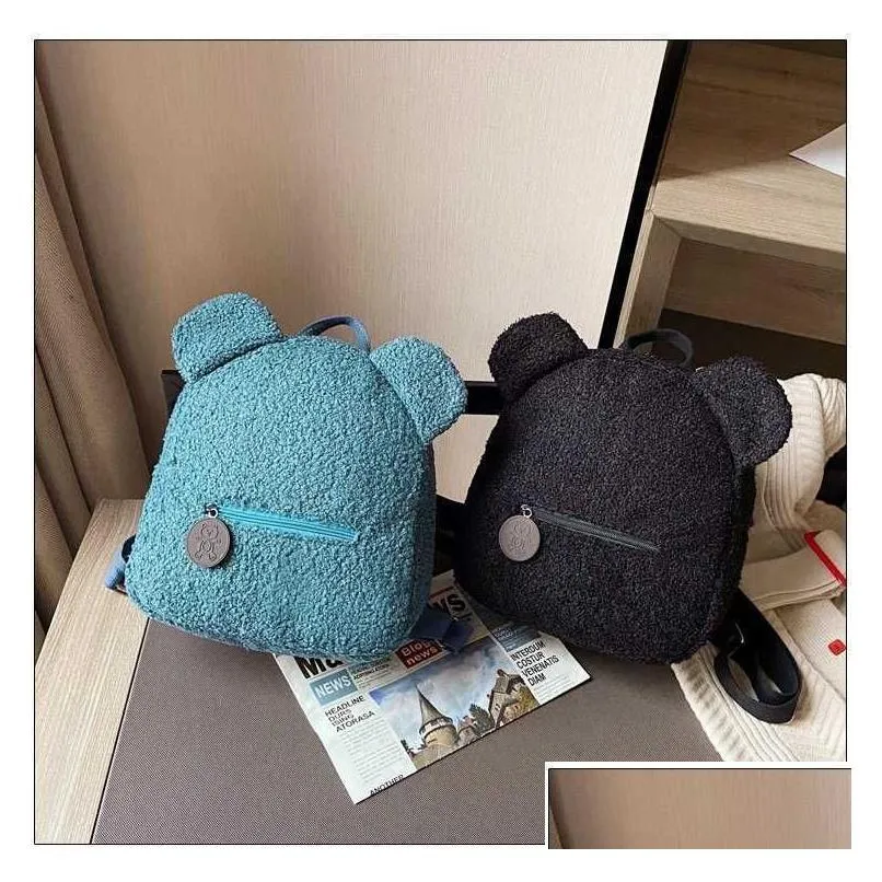 plush backpack female bag autumn and winter korean version of instagram super fire cute bear ear backpack girl parent-child bag