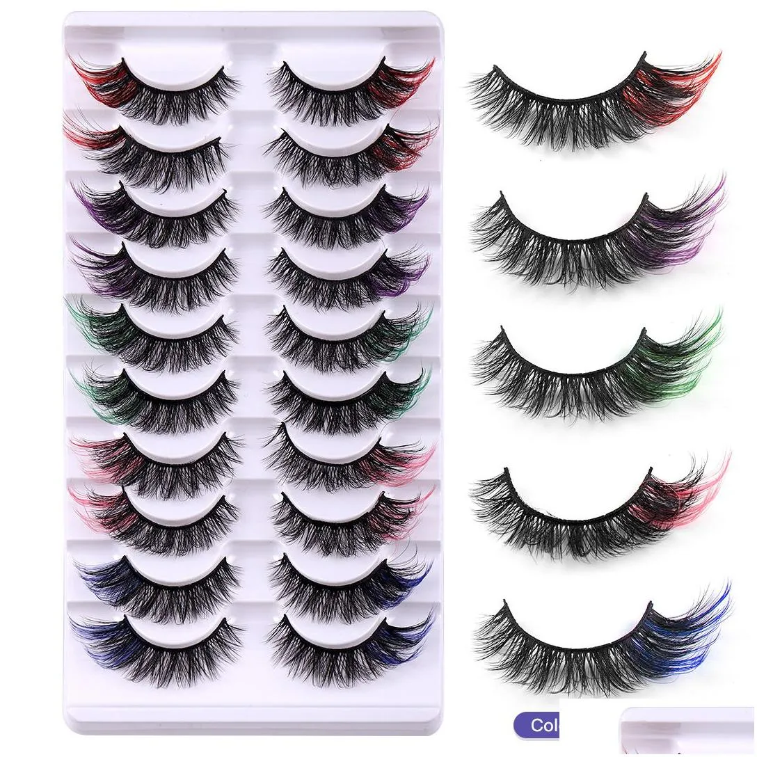 False Eyelashes Mtilayer Thick Fluffy Colored False Eyelashes Winged Messy Crisscross Handmade Reusable 3D Faux Mink Lashes Colorf Fl Dhtx1