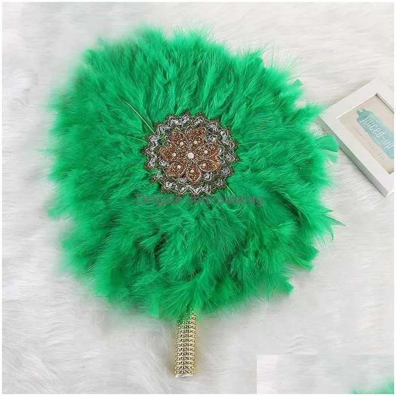 decorative figurines african mariage handle fan white feather big hand nigerian dance performance party bridal fans for bride wedding
