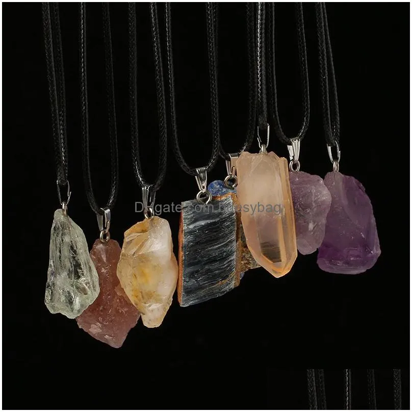 Pendant Necklaces Irregar Natural Crystal Stone Sier Plated Pendant Necklaces For Women Men Fashion Party Club Decor Energy Jewelry Dr Dhzvv