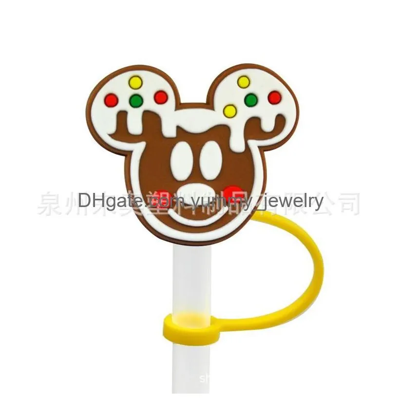 bowknot mouse silicone straw toppers accessories cover charms reusable splash proof drinking dust plug decorative 8mm straw party