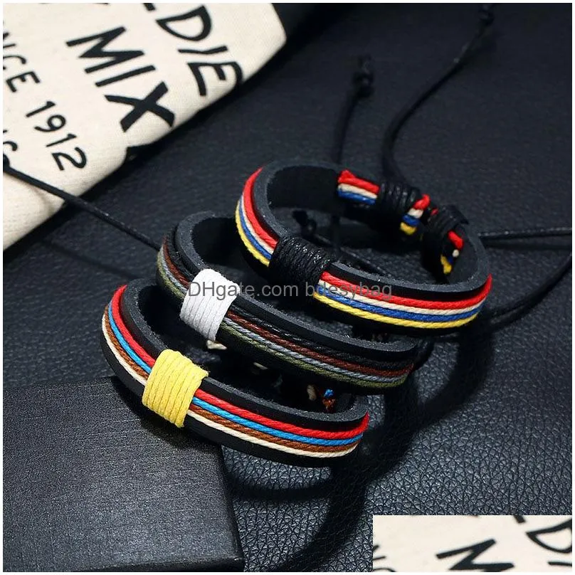 Charm Bracelets Different Style Simple Braided Rope Handmade Leather Charm Bracelets Bangle For Women Men Party Club Jewelry Drop Del Dho3R