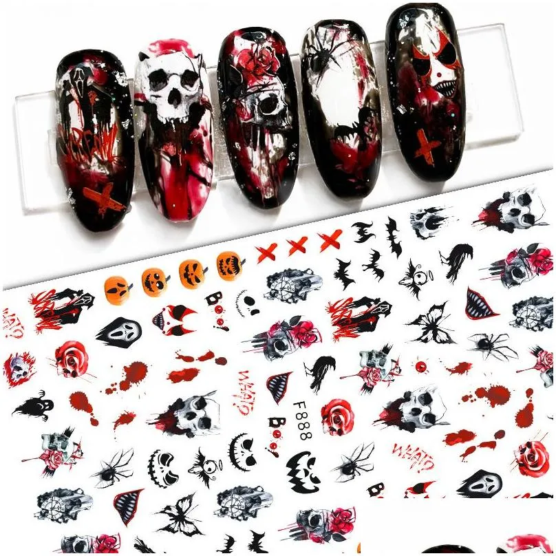 Red Santa Claus Nail Art Decoration Sticker 2022 Unique Nails Penguin Snowflake Winter New Year 3D Sliders Manicure Decor Halloween