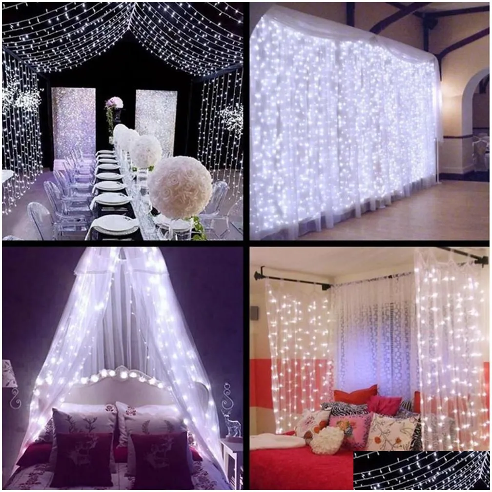 3 x  led icicle led curtain fairy string light fairy light 300 led christmas light for wedding home garden party decor