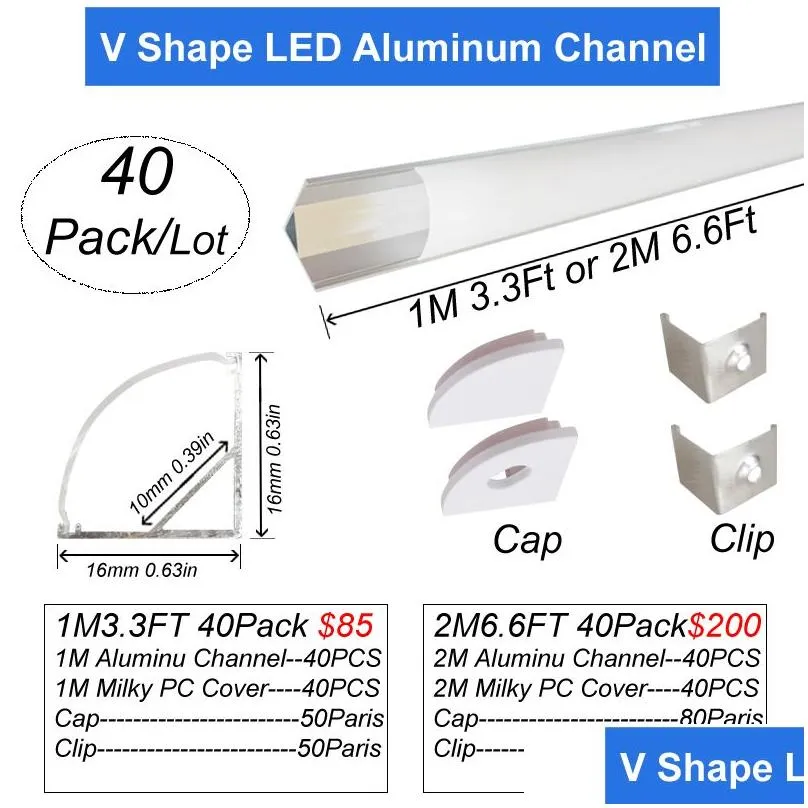 16x16mm led aluminum channel system cover v shape, led strip light diffuser track with white end caps and mounting clips accessories,aluminum profile