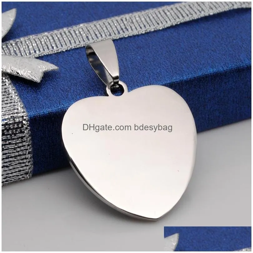 Charms Sier Plated Stainless Steel Diy Heart Charms Pendant Blank Dog Tags Fashion Jewelry For Lover Necklaces Drop Delivery Jewelry J Dhukm