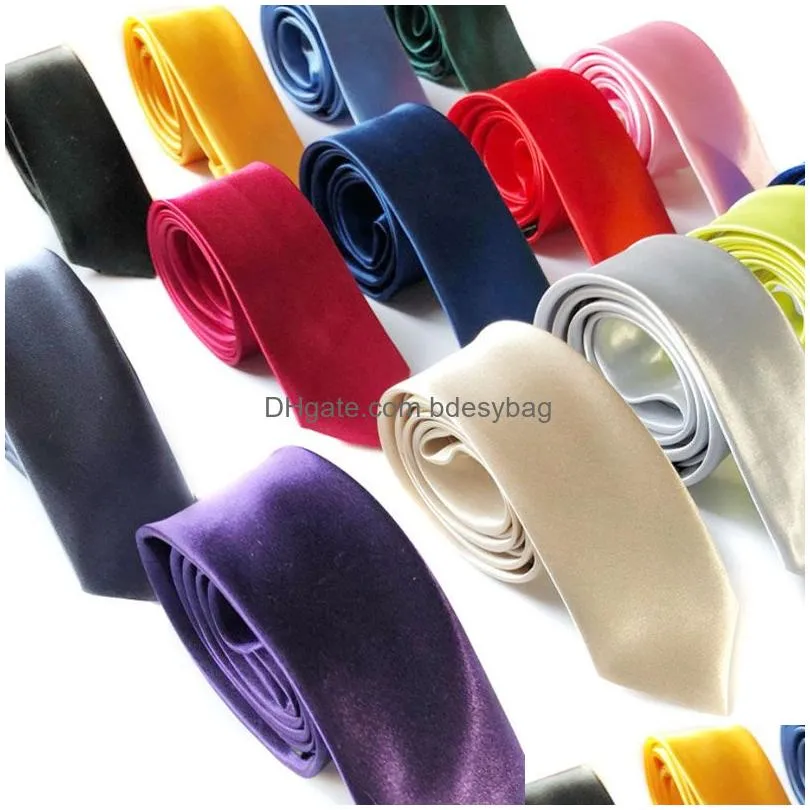 Neck Ties 5X142Cm Solid Color Satin Neck Ties For Men Students School Business El Bank Office Necktie Party Decor Accessories Drop De Dh9Ej