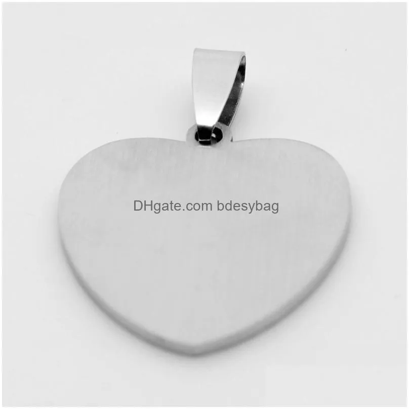 Charms Sier Plated Stainless Steel Diy Heart Charms Pendant Blank Dog Tags Fashion Jewelry For Lover Necklaces Drop Delivery Jewelry J Dhukm