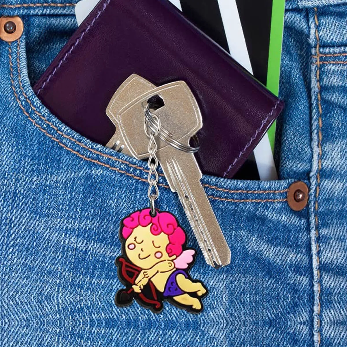 cute romantic keychain cartoon fashion keyrings charms car key ring valentines day accessories for women girls bag