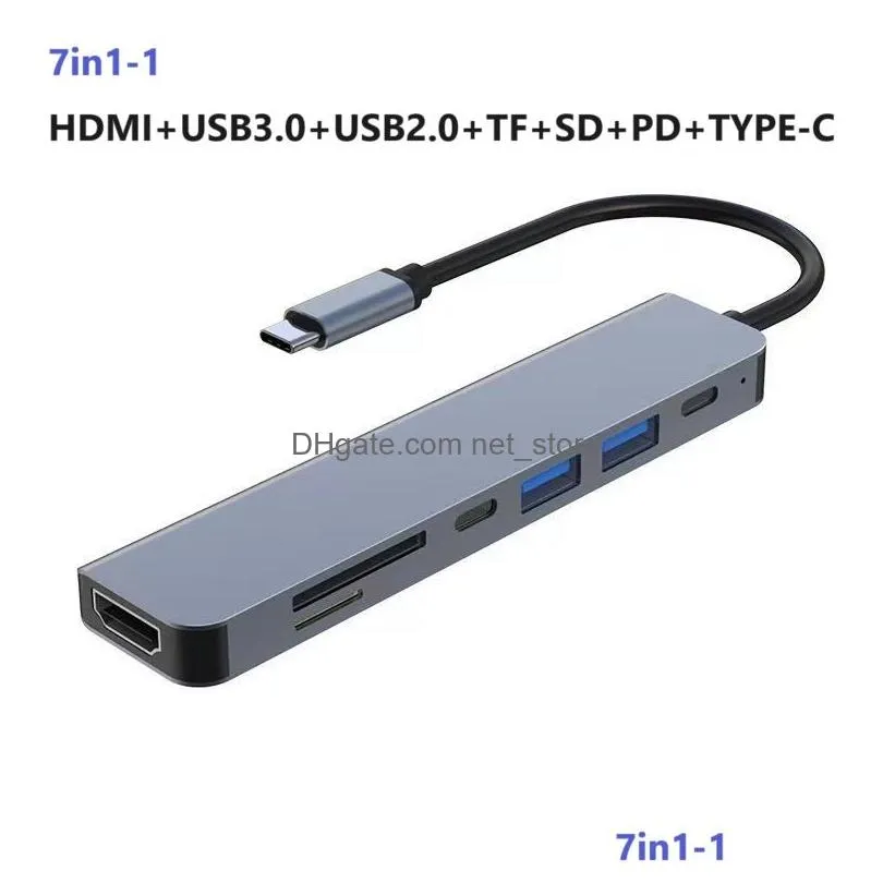 usb c hub multiport adapter 100m usb-c hub usb 3.0 5gbps data port with hdmi 4k 30hz 100w power delivery sd/tf card slot rj45 7 in 1 ethernet for macbook