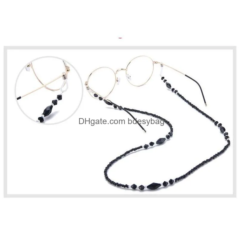 Eyeglasses Chains Sports Black Beaded Sunglasses Strap Eyewear Glasses Cord Chains String Holder Necklace For Men Women Fashion Access Dhgcr