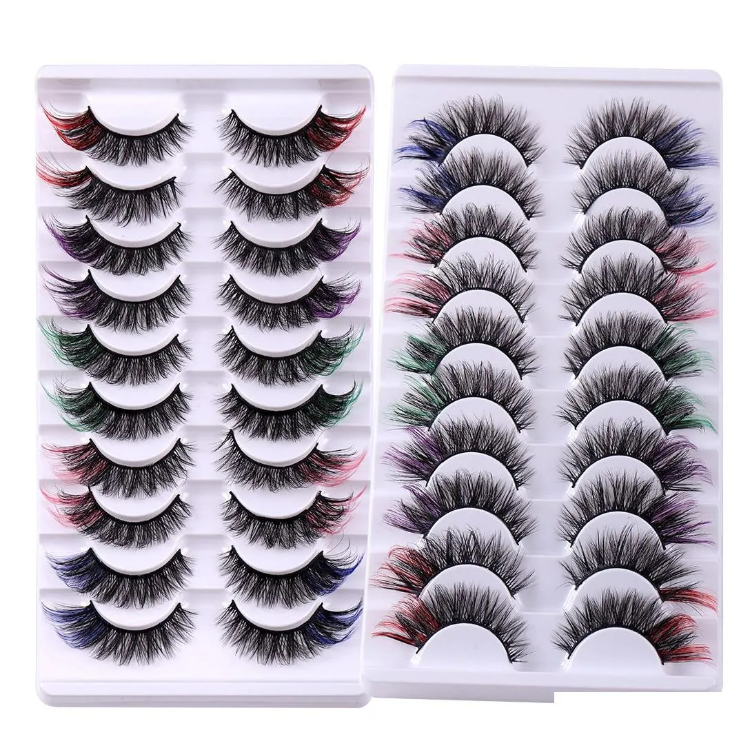 False Eyelashes Mtilayer Thick Fluffy Colored False Eyelashes Winged Messy Crisscross Handmade Reusable 3D Faux Mink Lashes Colorf Fl Dhtx1